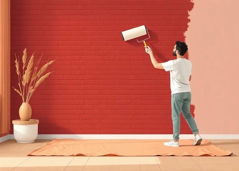 Peintre appliquant la peinture au rouleau sur un mur de salon